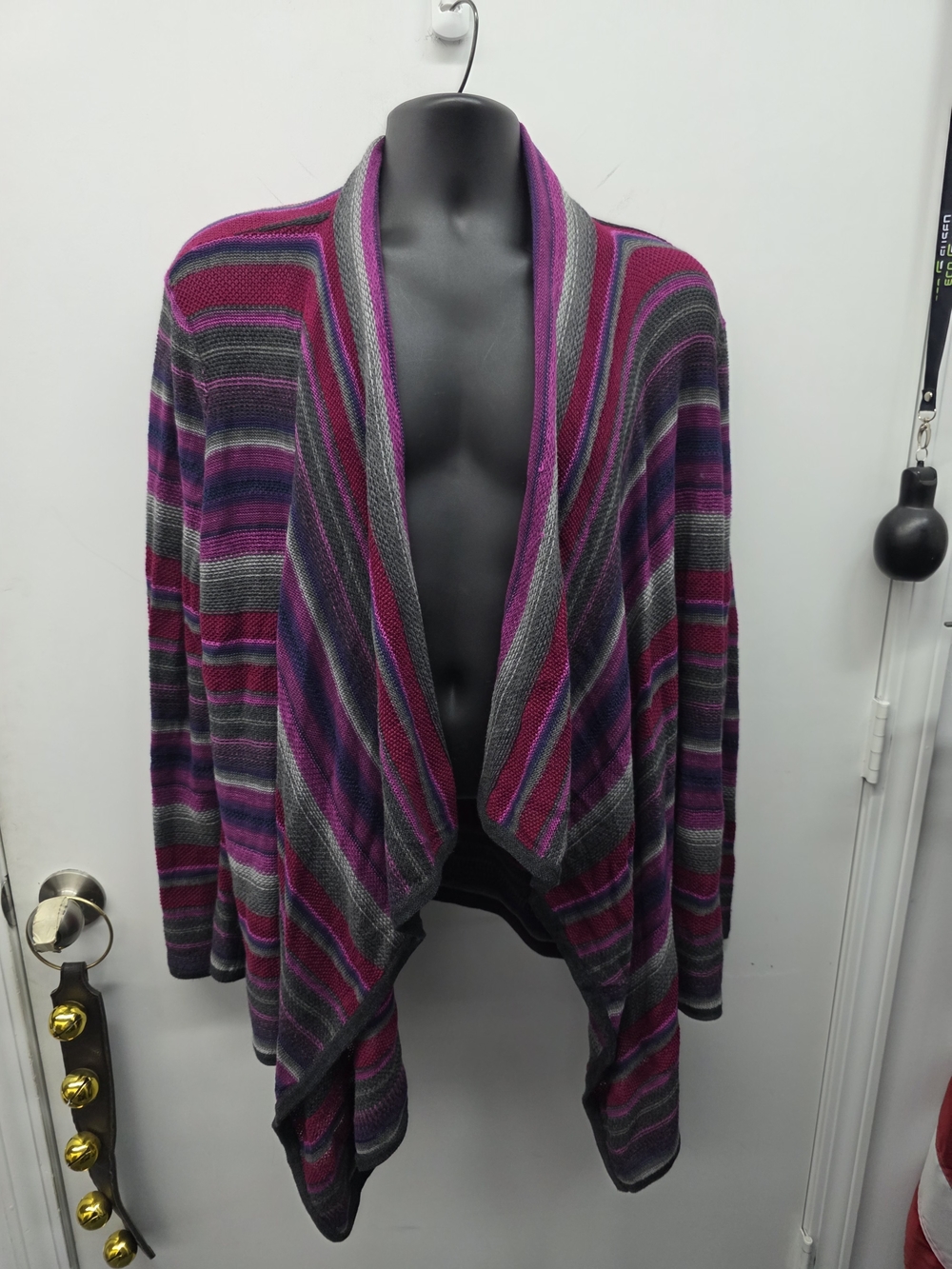 Ralph Lauren Striped Open-Front Cardigan in Magenta and Gray